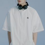 リーセントロゴストライプハーフシャツ/RECENT LOGO HALF SHIRT_WHITE