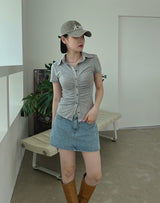 ティアショートスリーブボタンTシャツ/Tear Short Sleeve Button T-shirt (4color)