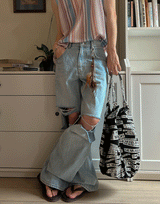 ソルトワイドデニムパンツ / Salt mufa wide denim pants (2 color)