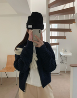 [YELLOMOI] ワッフルトゥウェイジップアップ ニット