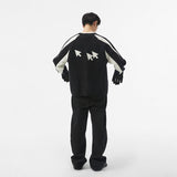 FMCM 23AW ブラック アンド ホワイト クラッシュ バイカー ニット ジップ カーディガン ジャケット