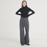 ツータックボタンワイドウールパンツ / Two-Tuck Button Wide Wool Pants (Charcoal)