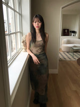 ロエルメッシュロングワンピースセット