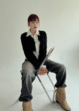 ノーボタンファークロップカーディガン/Nor Button Fur Crop Cardigan (3color)