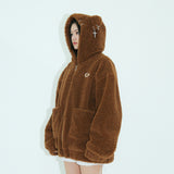 0 2 punk bear fleece jacket - BROWN