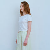 レースヘムハーフスリーブTシャツ / LACE HEM HALF SLEEVE TEE, WHITE