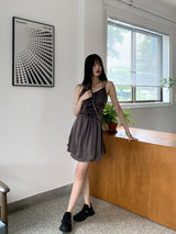 ランコフェスティバルシャーリングプリーツリボンミニワンピース / Lang Co Festival Shirring Pleated Ribbon Mini One Piece
