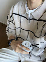 LMN Saint Checkered Semi Zip-Up Knitwear (3 colors)