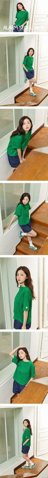 ALARM STRIPE TERRY T SHIRT GREEN_UNISEX