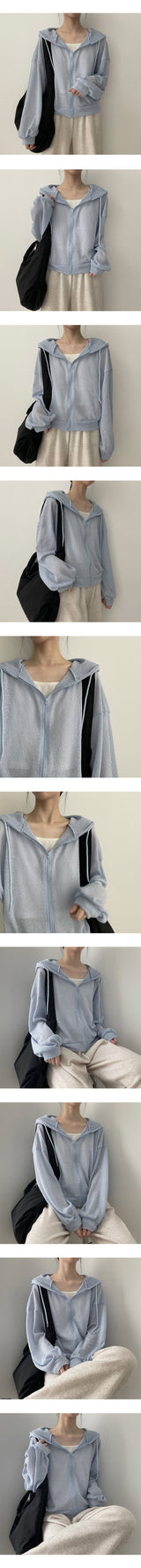 ロングサマーニットフードジップアップ / Longf Summer Knit Hooded Zip-Up