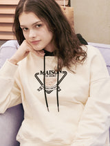 Women's Crop Bear Friends Signature Emblem Two-Tone HeavyTerry Hoodie CreamBlack(FCD3TS717W)