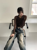 ルーティングウェーブシースルークロップ長袖ブラウス / Rooting wave see-through cropped long-sleeved blouse