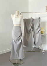 アンフッテッドシャーリングスリットロングスカート / Unfooted shirring slit long skirt