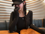 エンブロイダリーリブドUネックロングスリーブTシャツ