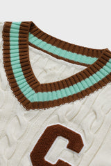 ブラウンCワッペン ミントラインVネックニット・アイボリー［ユニセックス］/ Brown C Patch Mint Line Ivory Unisex V-Neck 
