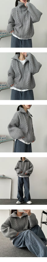 Retodum Two Way High-Neck Twisted Knitted Zip-Up