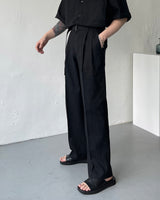 リネンベルトワイドスラックス / ECT linen belt wide slacks (4 colors)