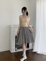 Pania Balletcore Shirring Pleated Strap Square Neck Cropped Long-Sleeved T-Shirt