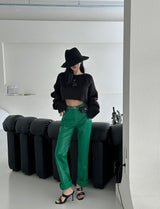 leather coated straight pants