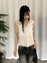 ジャケットレースパンチングy2kピンタックオフショルダースリーブレスブラウス / Jacket lace punching y2k pintuck off shoulder sleeveless blouse