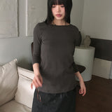 Toode ベーシック プレーン レイヤード コットン ラウンド 7/4 半袖 Tシャツ
