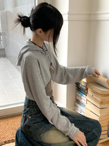 Lots Snap Button Waffle Layered Hooded Bolero