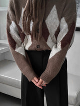 ASCLO Mohair Argyle V Cardigan (3color)