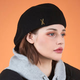 Stud Logo Retro Wool Beret Black