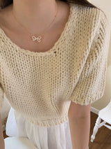 アイレットリボンパールピアス / [925silver] Eyelet ribbon pearl earrings