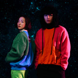 [UNISEX] Panelled Faux-Shearling Sweatshirt (Orange) (6656340590710)