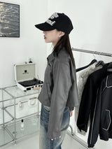 two-way crop leather jacket [2color]