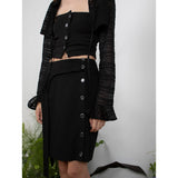 サイドストラップボタンスカート / SIDE STRAP BUTTON SKIRT - BLACK