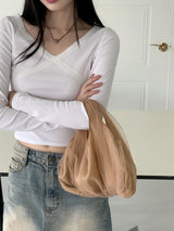 ライカーシースループリーツシルキーバケットトートバッグ / Liker See-Through Pleated Silky Bucket Tote Bag