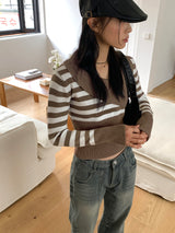 Yali Unbal diagonal button striped knit