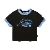 チェリーホットフィックスレースクロップTシャツ / CHERRY HOTFIX LACE CROP T-SHIRT [BLACK]