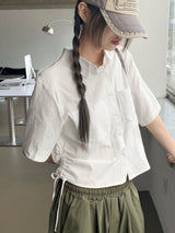 シャーリングストリング コットンクロップ 半袖シャツ /Gretel Shirring String Cotton Crop Short-Sleeve Shirt
