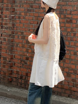 シースルー刺繍レイヤードスリーブレスベストカーディガン/Fshi See-Through Embroidered Layered Sleeveless Vest Cardigan