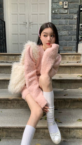 ベイビーピンクパールニットツーピース/Baby pink pearl knit two-piece