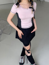 スポーティースパンデックスカラーマッチングスリムTシャツ / Sporty Spandex color matching Slim T-shirt