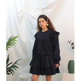 Floria shirring blouse (navy) (6656432242806)