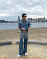 グラデーションデニムショートスリーブシャツ / GM Western Gradation Denim Short-Sleeved Shirt (M ~ L)