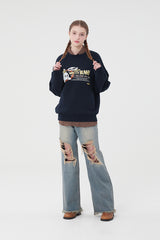ウィティーバニーワーディングドロップスウェットシャツ／WITTY BUNNY WORDING DROP SWEATSHIRT [NAVY]