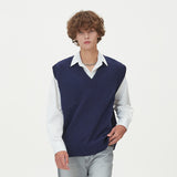 LAMBSWOOL V NECK KNIT VEST_NAVY (6612831797366)