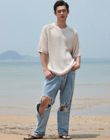 【OUTLET】オーバーサイズフィッシュネットディテールSSセーター IVORY