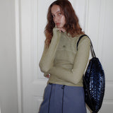 GLOSSY QUILTING STRING BAG_NAVY
