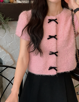 [SHOPPERMADE] クリスマスモヘアカーディガン+ベルベットリボン (3color)