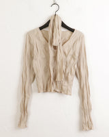 Tory V-neck Shirring Pleated Cropped Long-Sleeved T-shirt