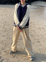 Navi button hood cardigan 