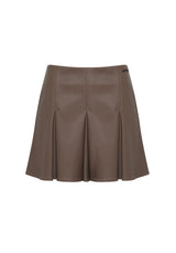 HAZELNUT GODET PLEATED VEGAN LEATHER SKIRT (6624194625654)
