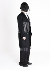 Leather Biker Paneled Wool Coat